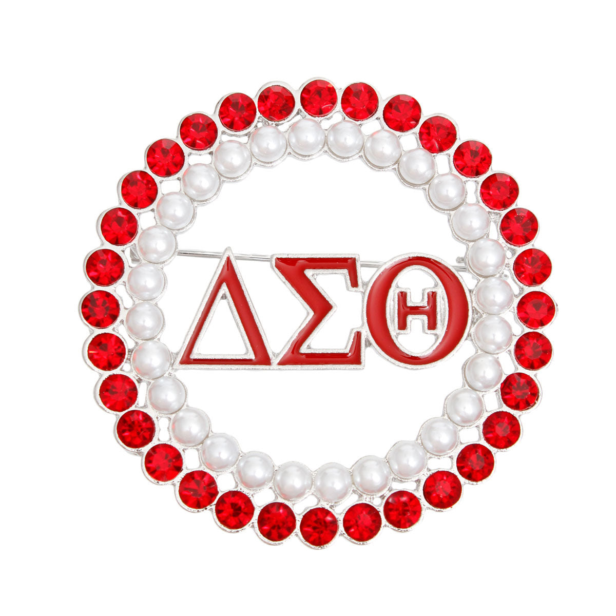 DST Brooch Red White Delta Round Pin