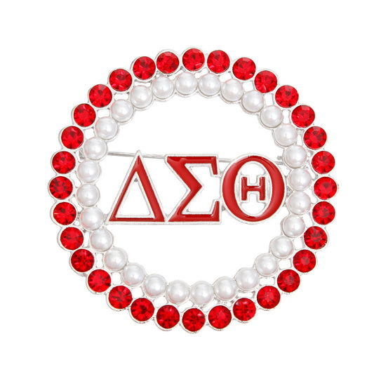 DST Brooch Red White Delta Round Pin