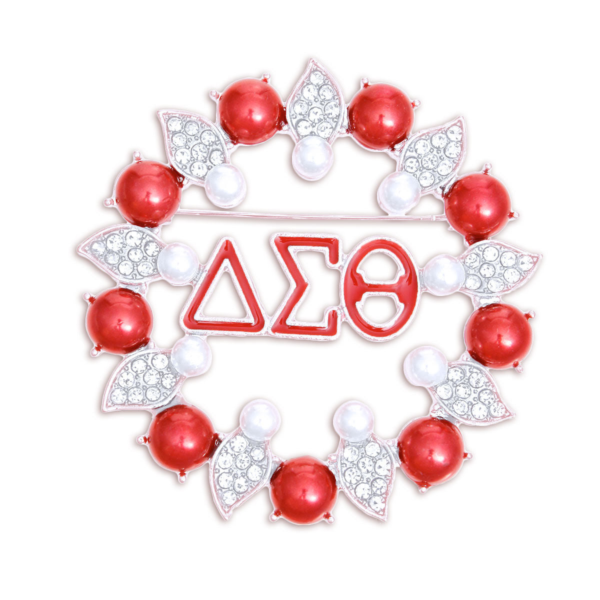 Delta Sigma Theta Red & White Pearl Brooch
