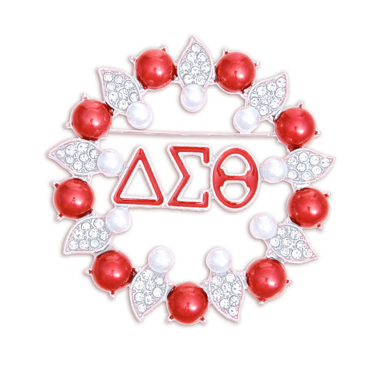 Delta Sigma Theta Red & White Pearl Brooch