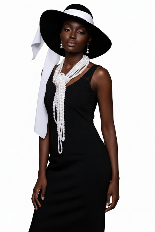 Silver Multi-Strand White Pearl Knot Scarf Necklace Set
