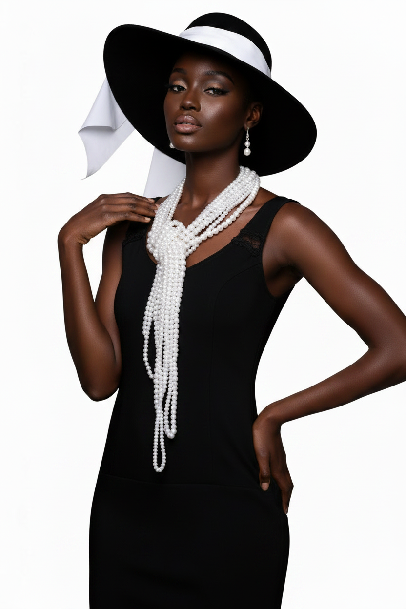 Silver Multi-Strand White Pearl Knot Scarf Necklace Set