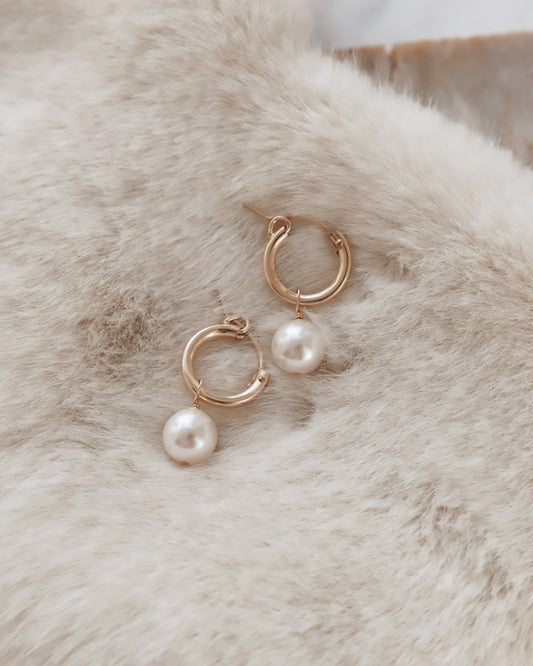 Dainty Pearl Hoop Earrings - Gold