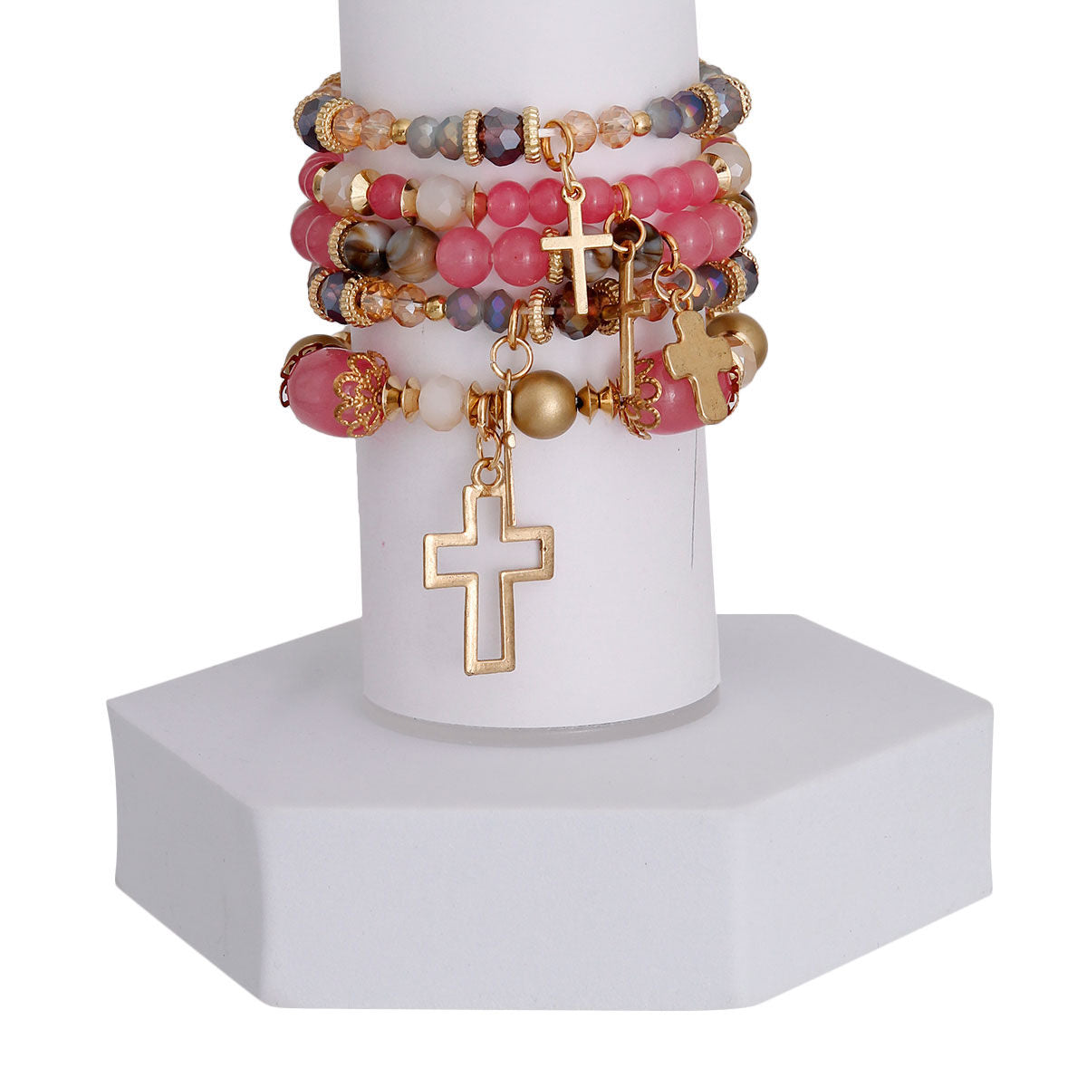 Pink Glass Bead Cross Bracelets