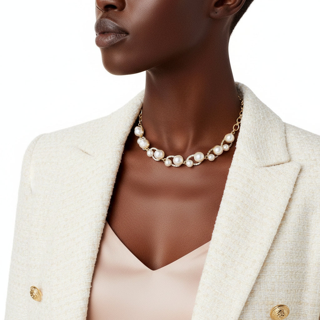 Cream Pearl Bling Gold Choker
