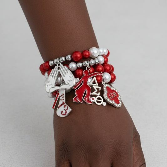 Updated DST Red and White Pearl Charm Bracelets