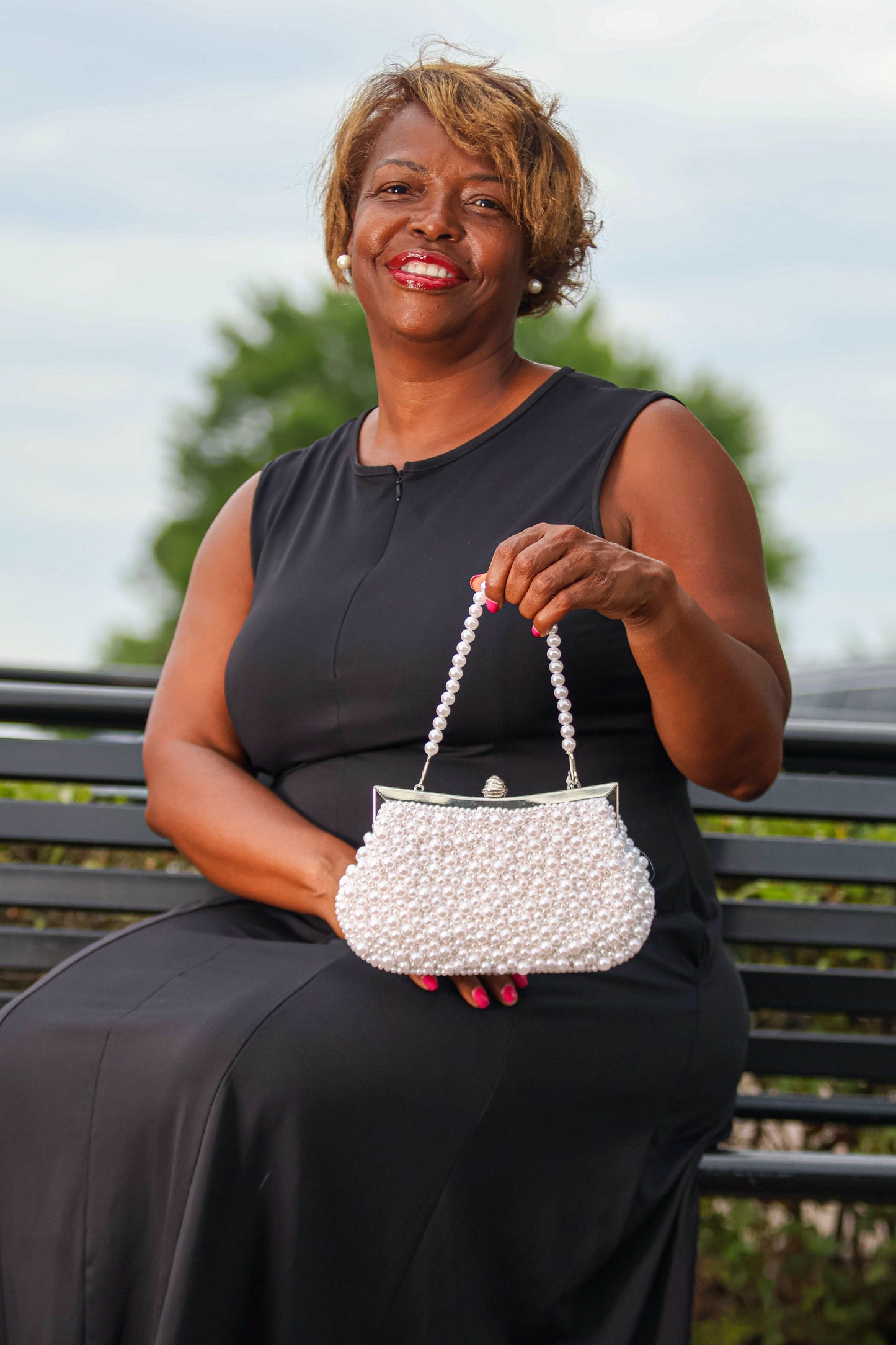 Hand Sewn Hollywood White Pearl Evening Bag