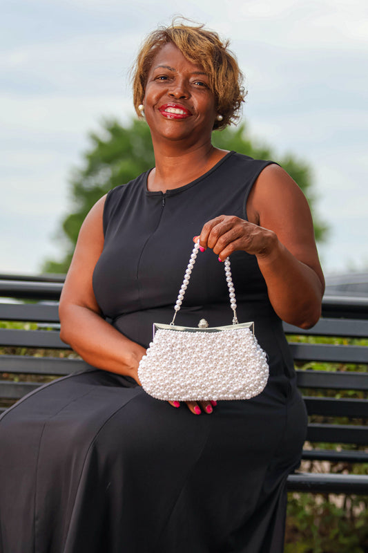 Hand Sewn Hollywood White Pearl Evening Bag