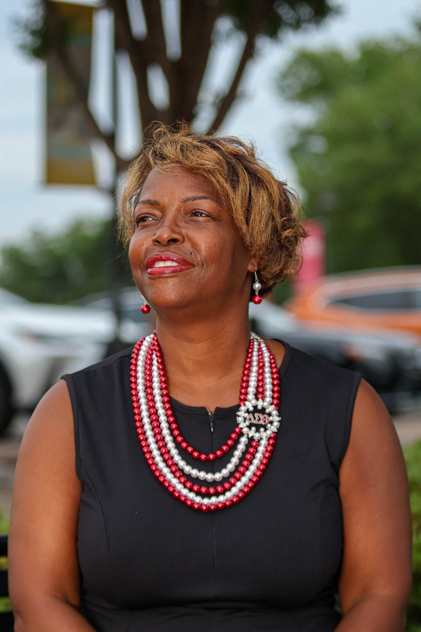 DST Sorority Red & White Pearl Statement Set