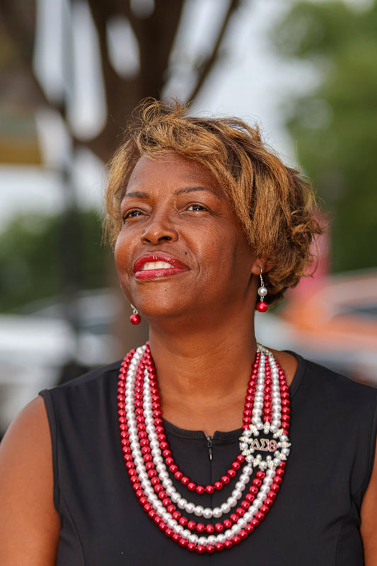 DST Sorority Red & White Pearl Statement Set