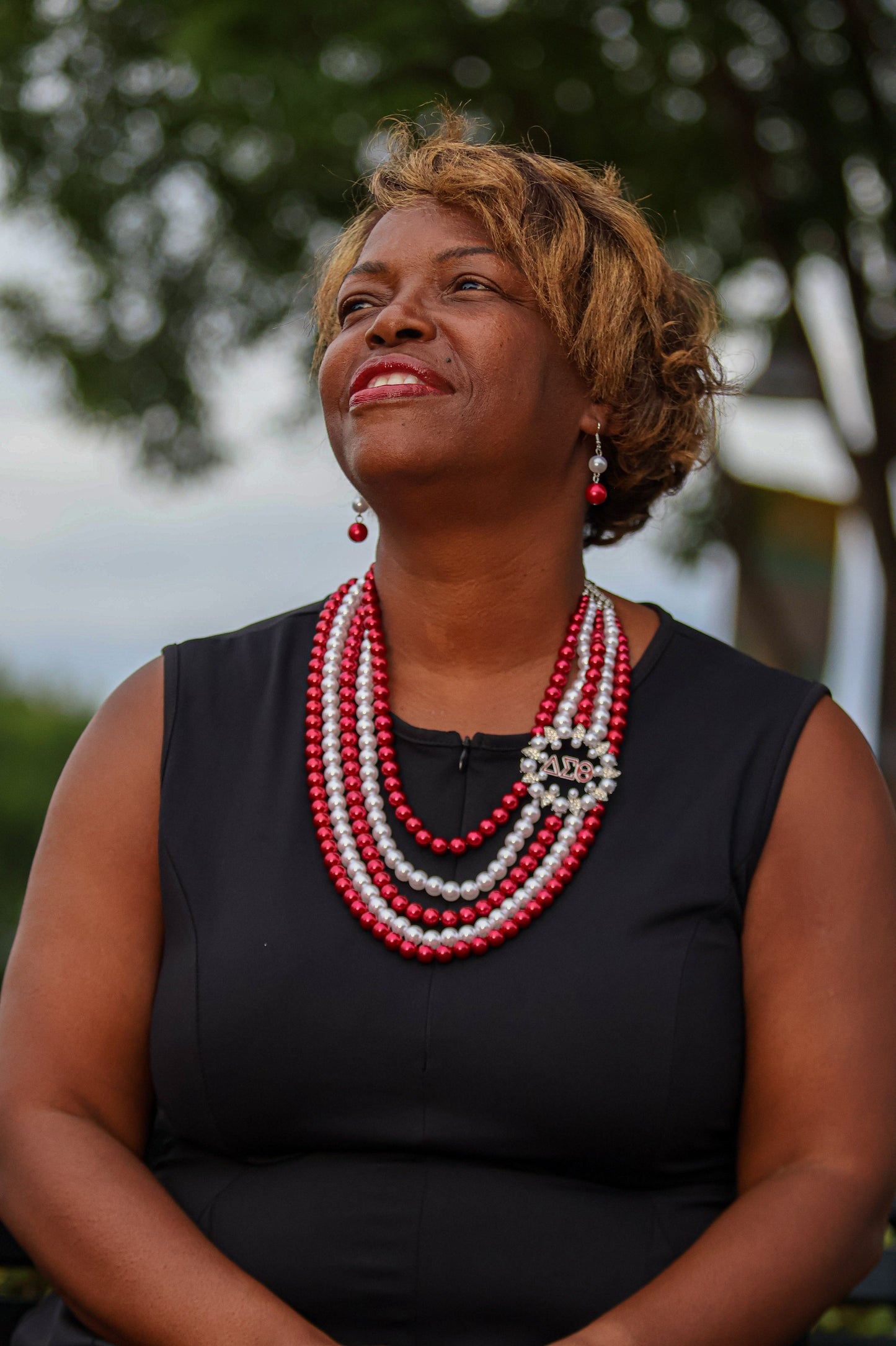 DST Sorority Red & White Pearl Statement Set