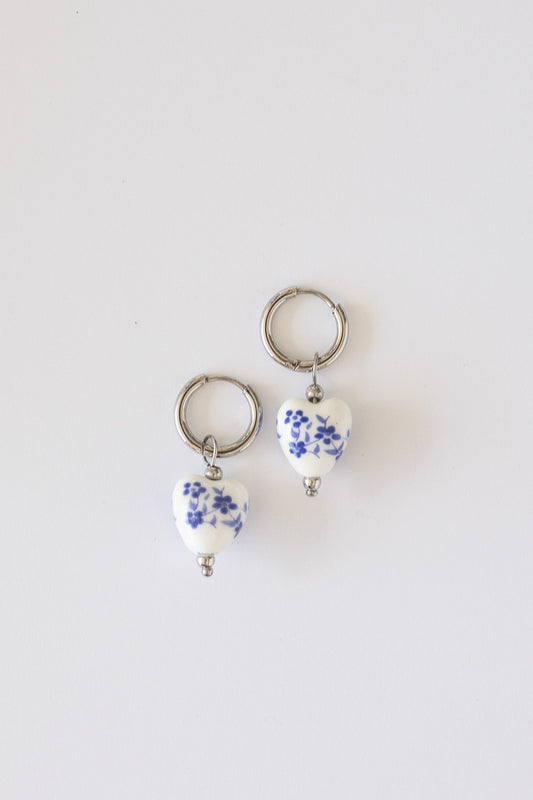 Bella Porcelain Charm Hoop Earrings - Blue