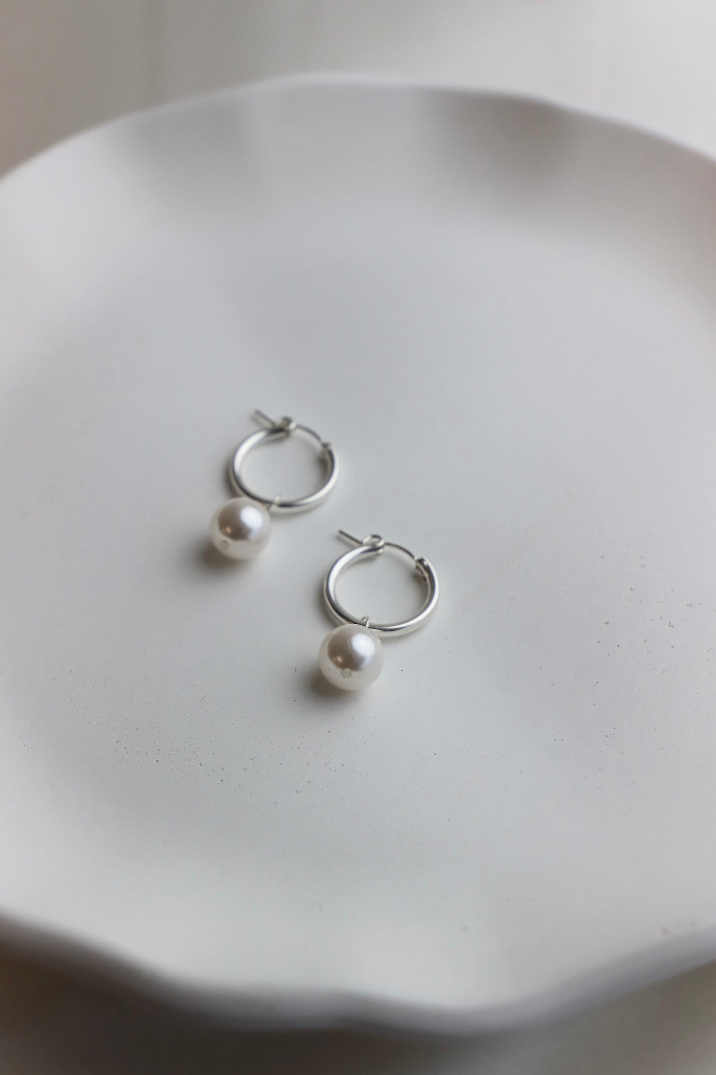 Dainty Pearl Hoop Earrings - Sterling Silver
