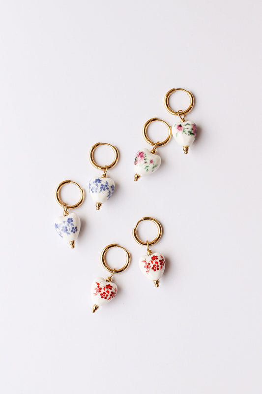 Bella Porcelain Charm Hoop Earrings - Rose