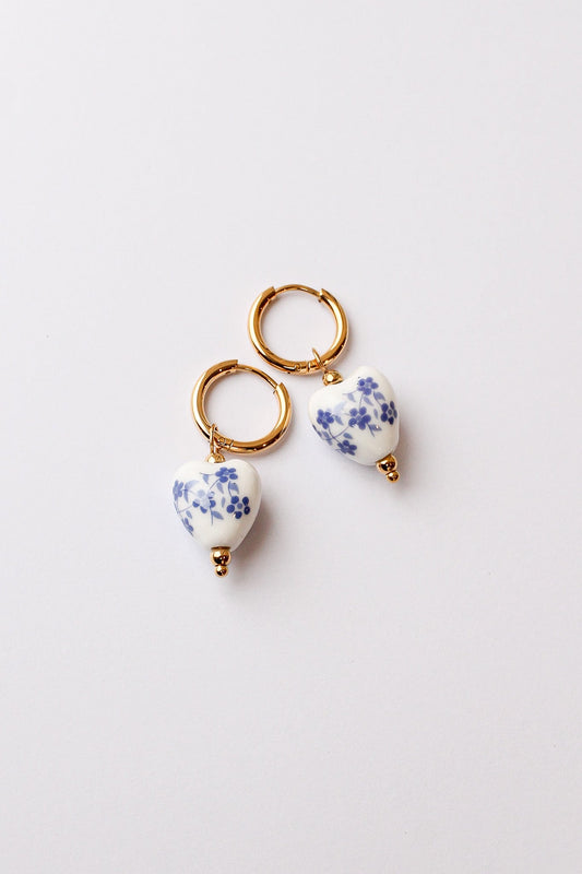 Bella Porcelain Charm Hoop Earrings - Blue