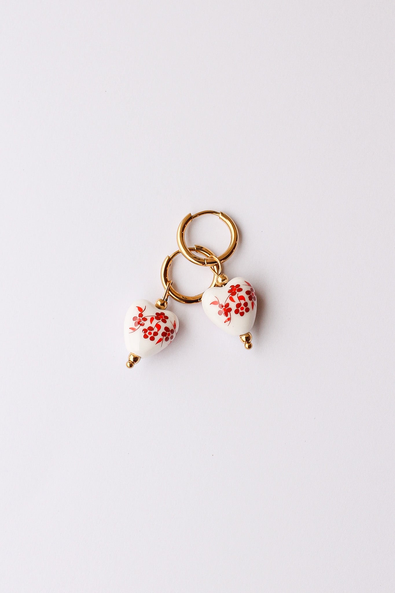Bella Porcelain Charm Hoop Earrings - Red