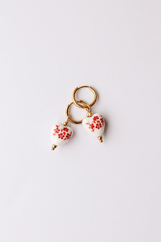Bella Porcelain Charm Hoop Earrings - Red