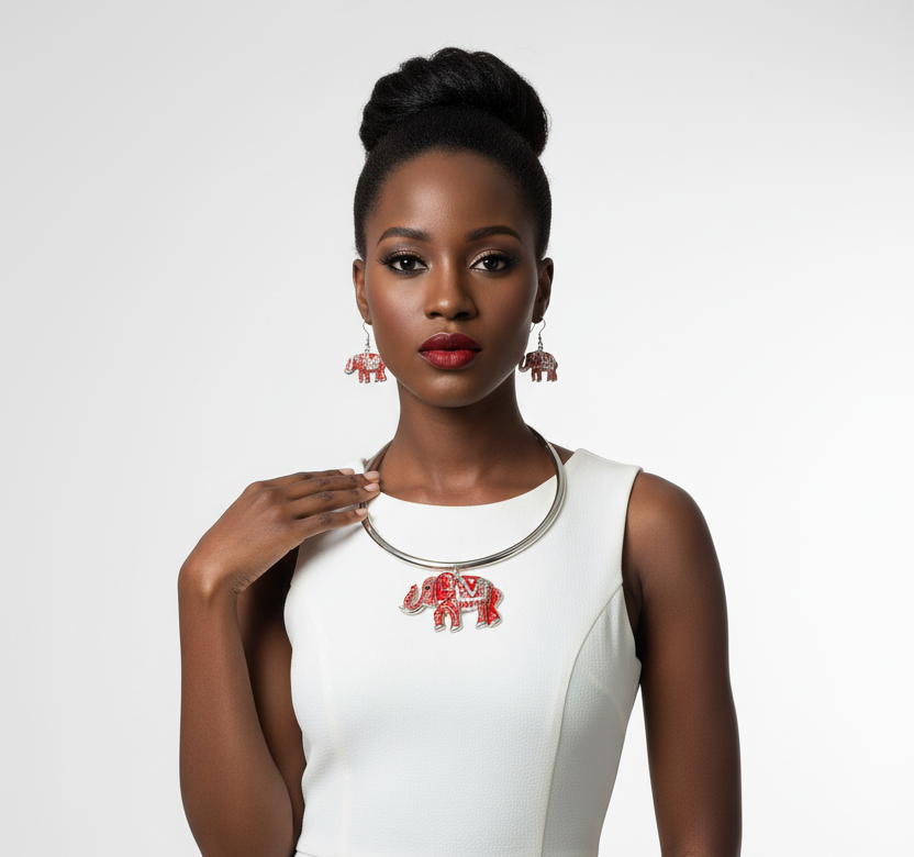 DST Red Tribal Elephant Choker Set