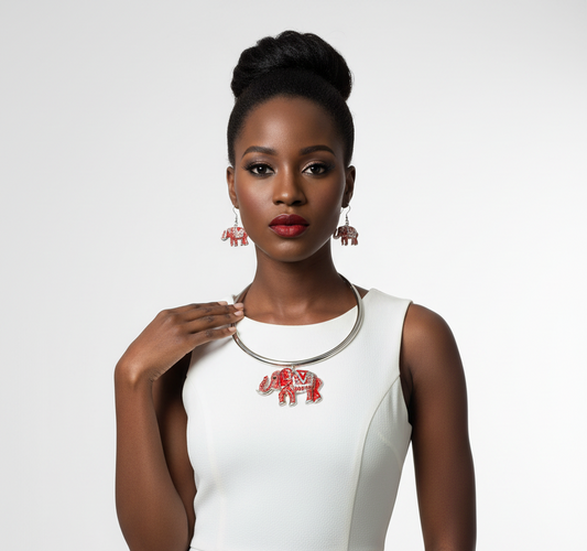 DST Red Tribal Elephant Choker Set