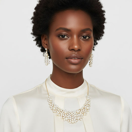 Bib Wedding Gold Pearl Necklace Set