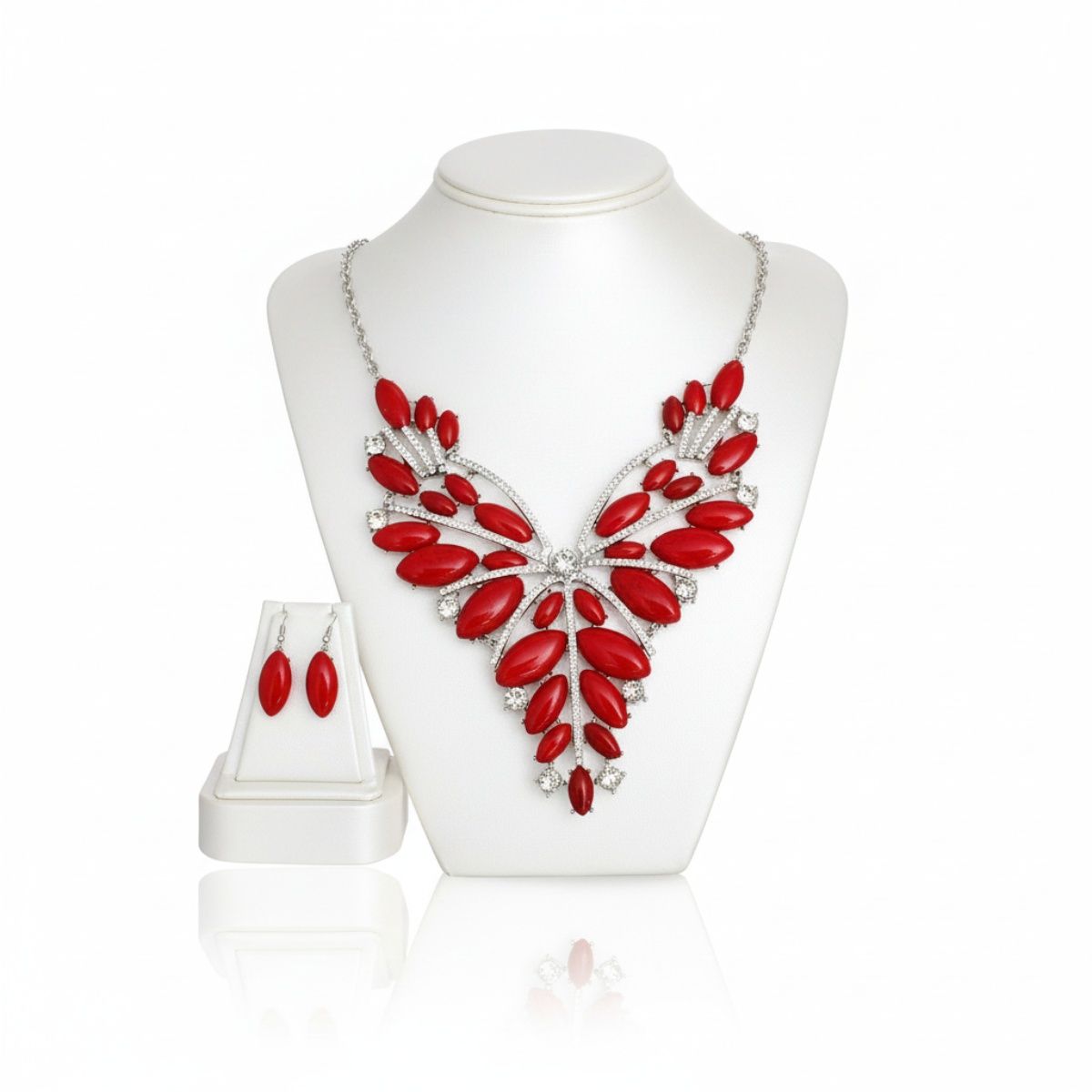 Bib Regal Tribal Red Cracked Marquise Necklace