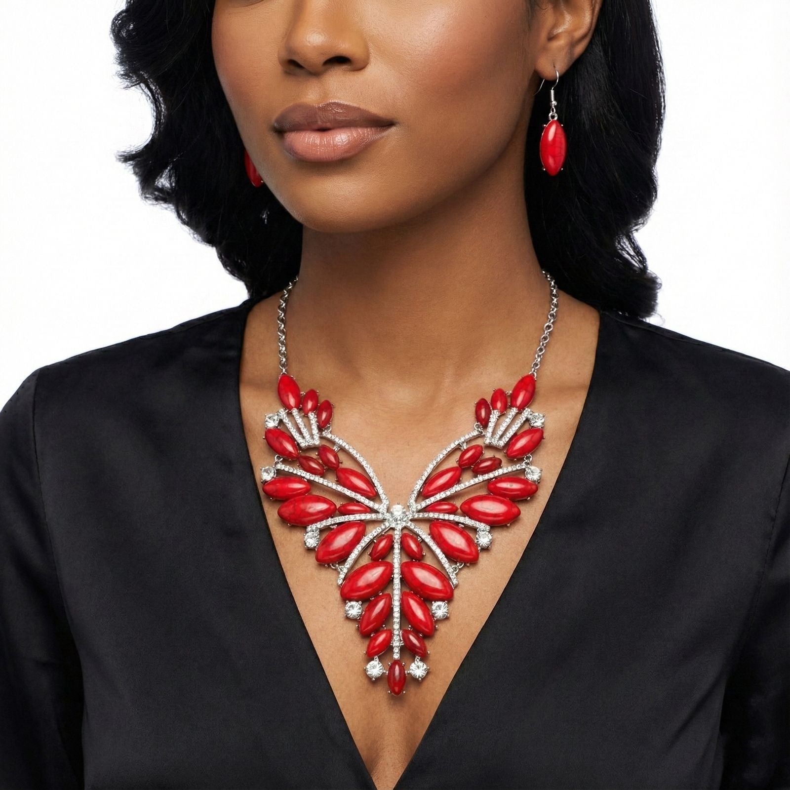 Bib Regal Tribal Red Cracked Marquise Necklace