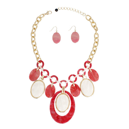 DST Red White Oval Swirl Necklace Set