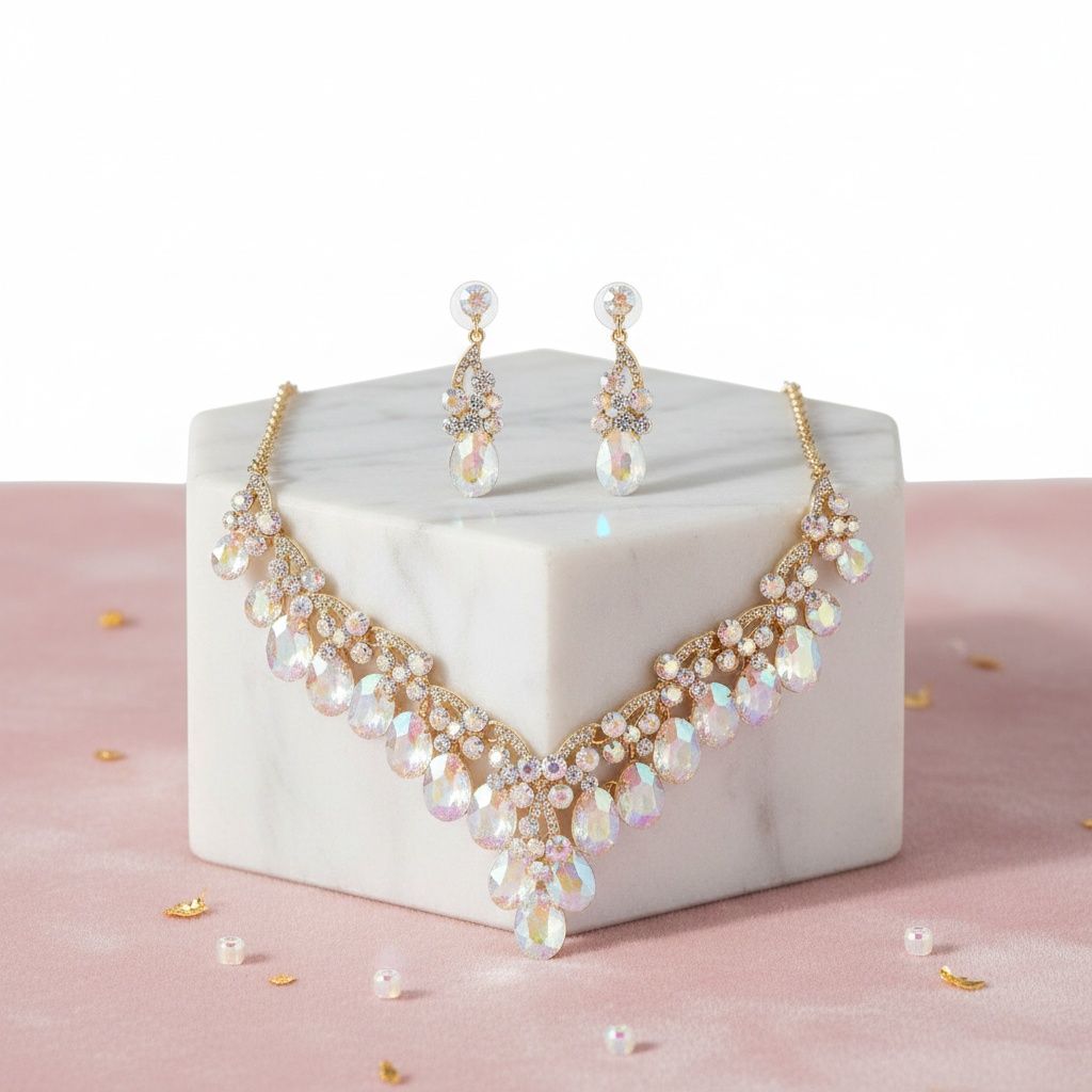 Collar Dramatic Gold Oval Aurbo Crystal Necklace