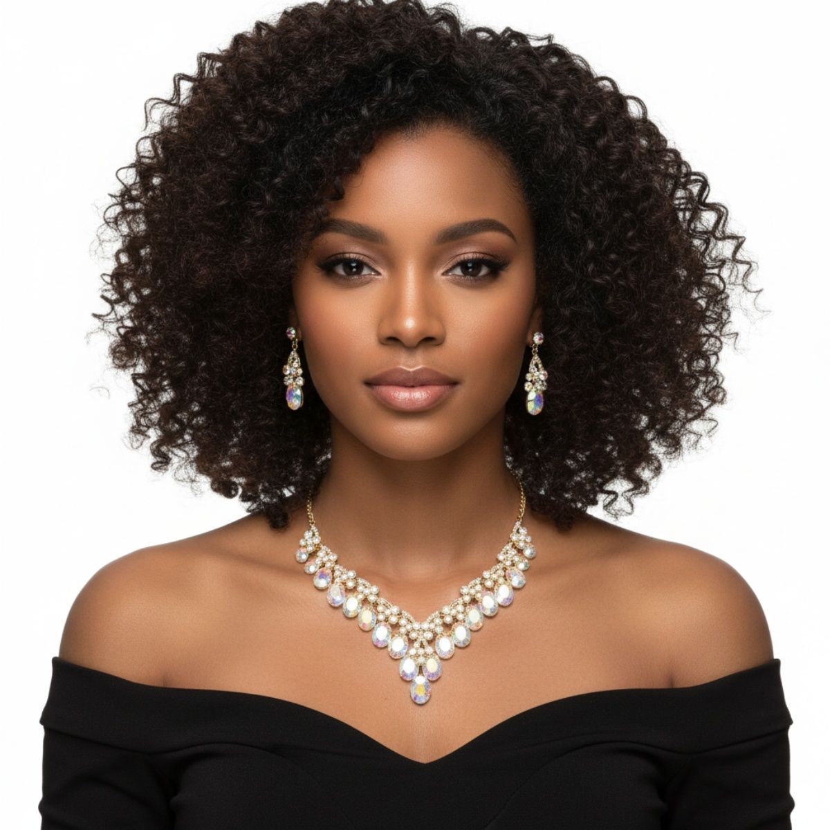 Collar Dramatic Gold Oval Aurbo Crystal Necklace