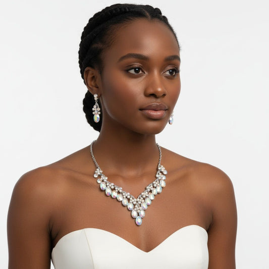 Collar Dramatic Silver Oval Aurbo Crystal Necklace