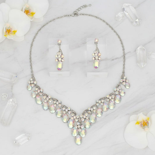 Collar Dramatic Silver Oval Aurbo Crystal Necklace