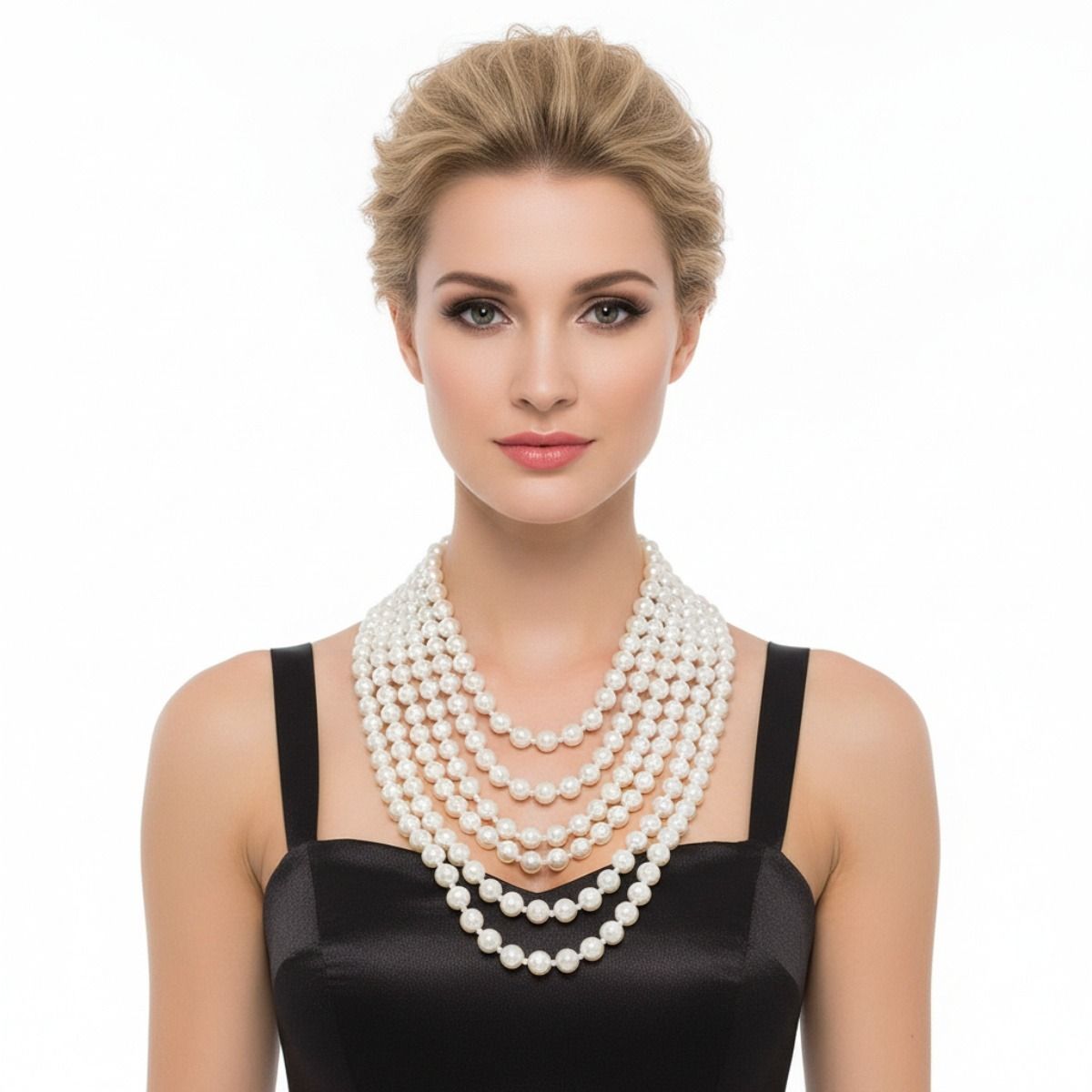 Cream Pearl and Back Drape Necklace