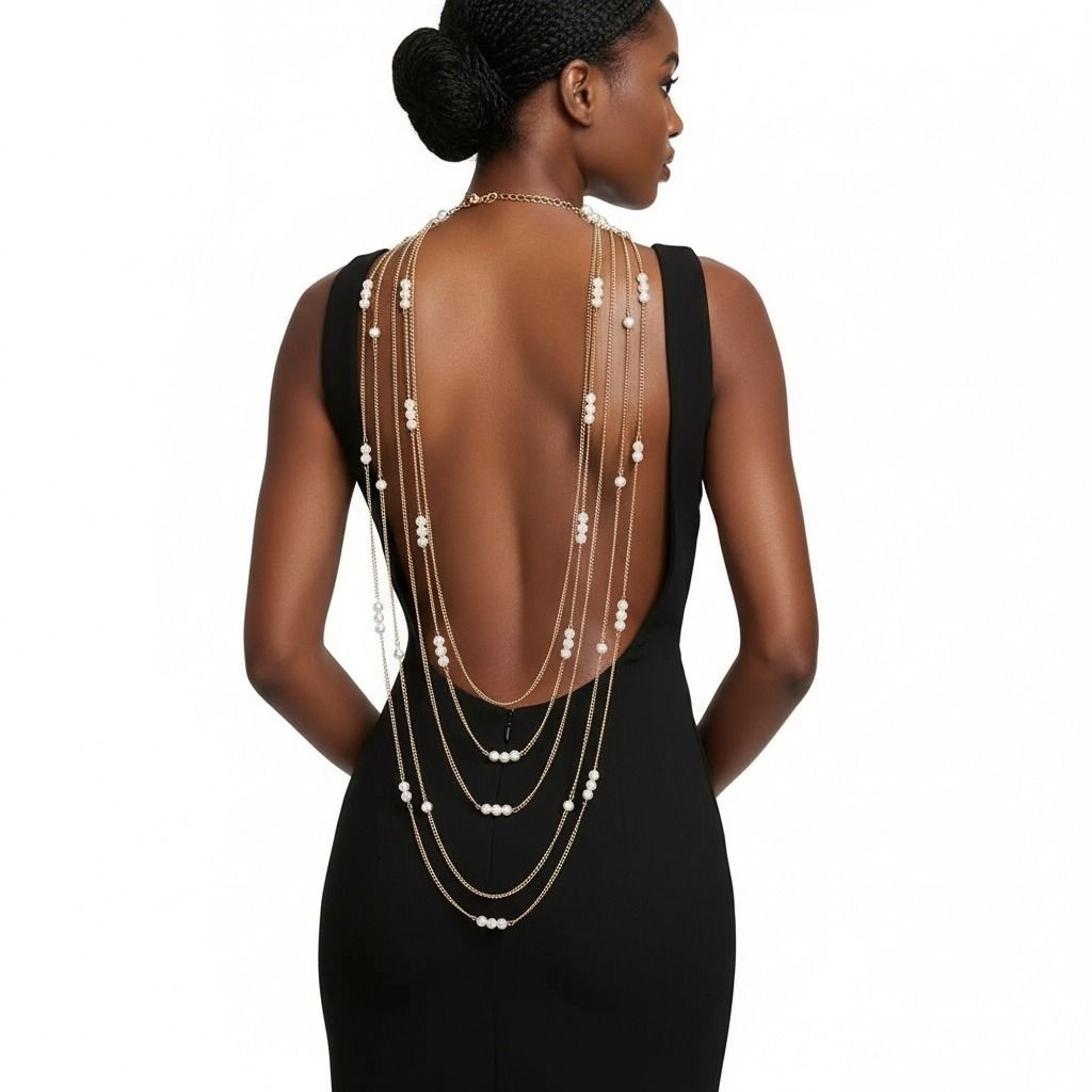 Cream Pearl and Back Drape Necklace