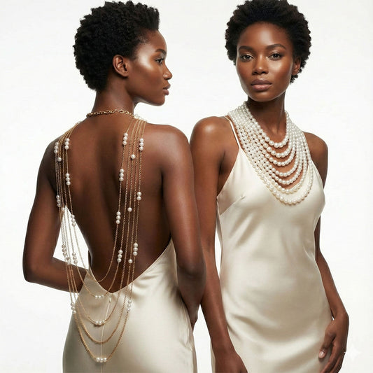 Cream Pearl and Back Drape Necklace