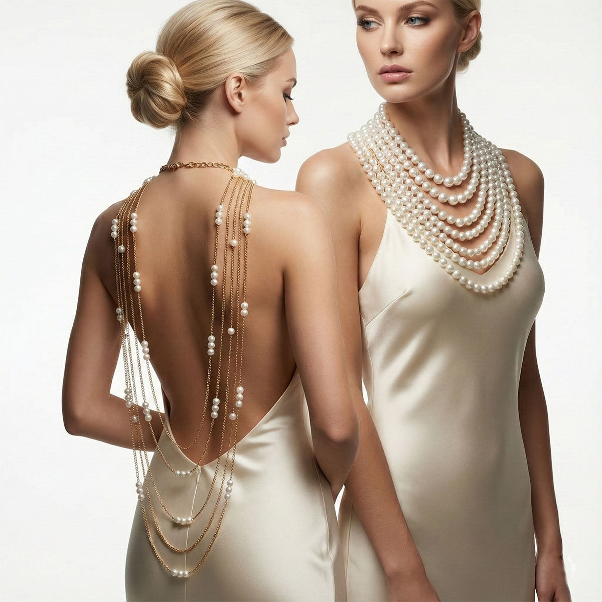 Cream Pearl and Back Drape Necklace
