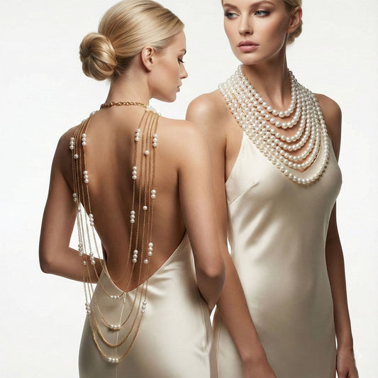 Cream Pearl and Back Drape Necklace