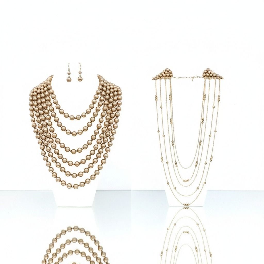 Gold Pearl and Back Drape Necklace Set