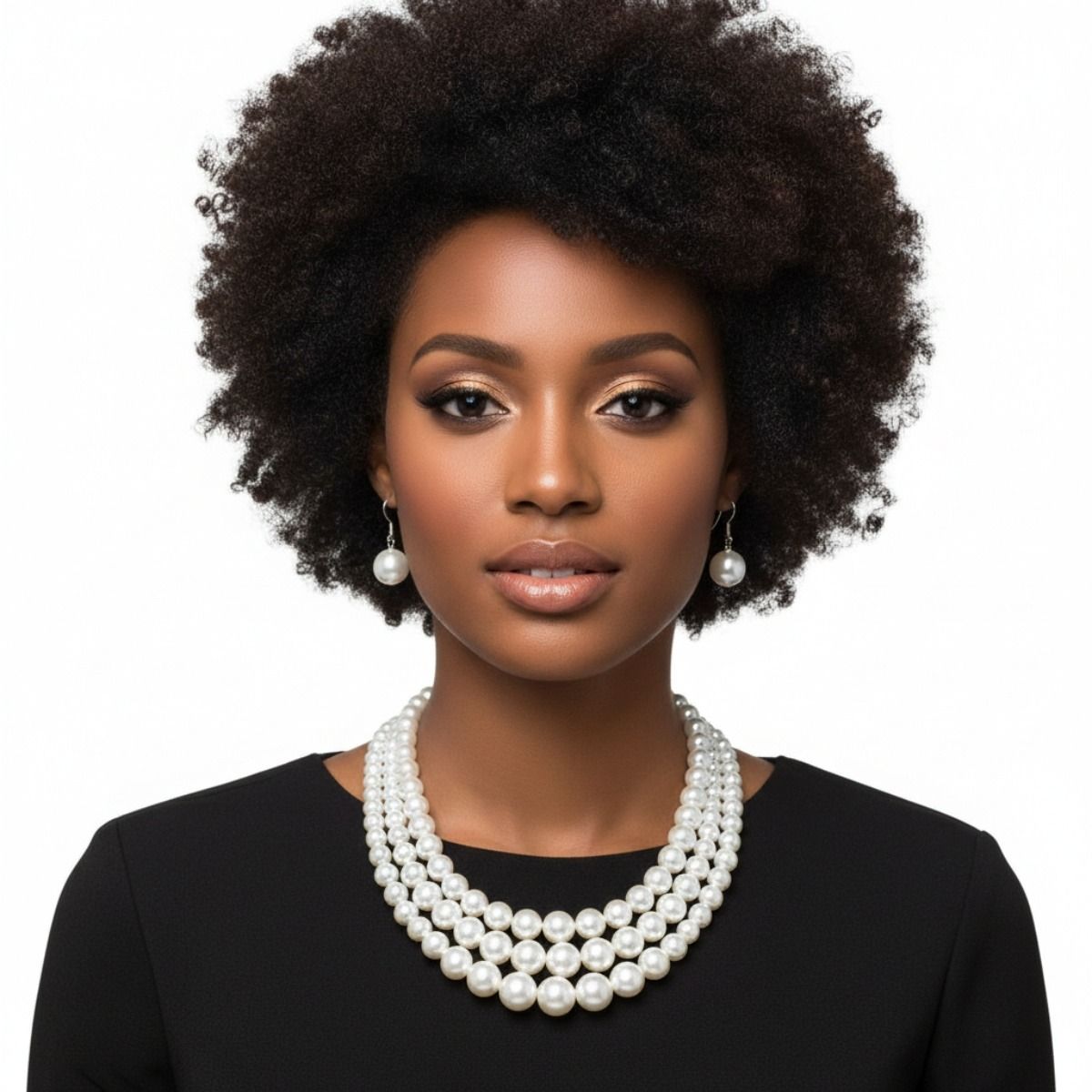 White Pearl 3-Strand Rhodium-Plated Necklace Set