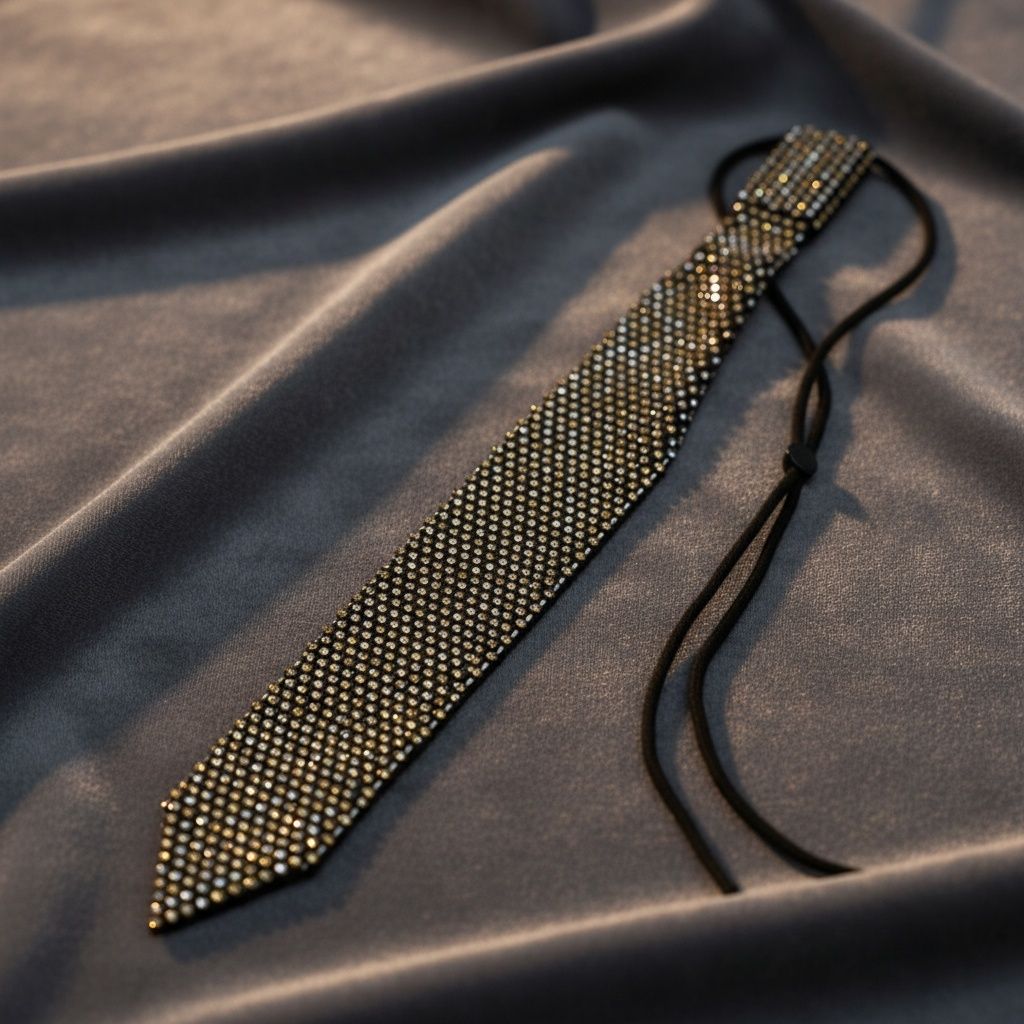 Choker Boss Lady Black Mesh Bling Tie Necklace