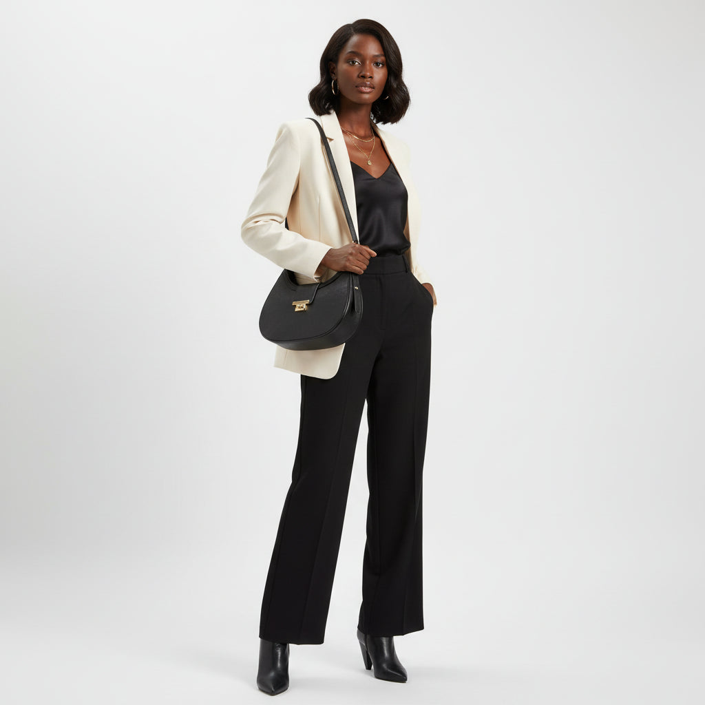 Shoulder Handbag Black Flap Rounded Bag for Women