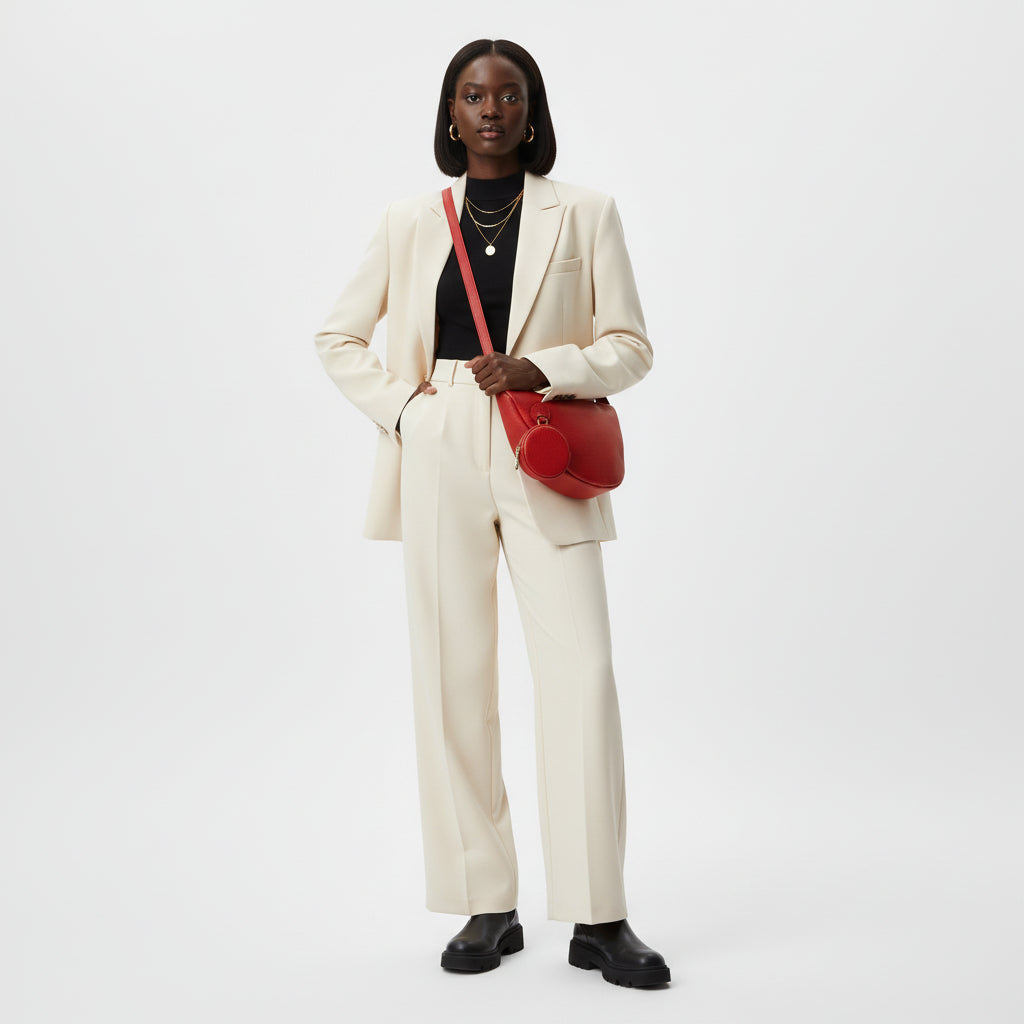 Crossbody Red Round Pouch Bag Set for Women