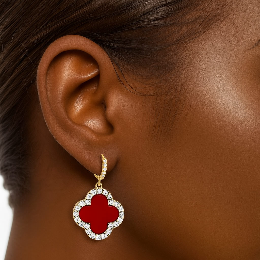 Delta Sigma Theta-Inspired Red Clover Huggie Hoop Earrings