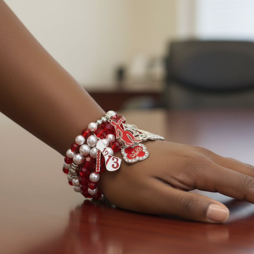 Updated DST Red and White Pearl Charm Bracelets