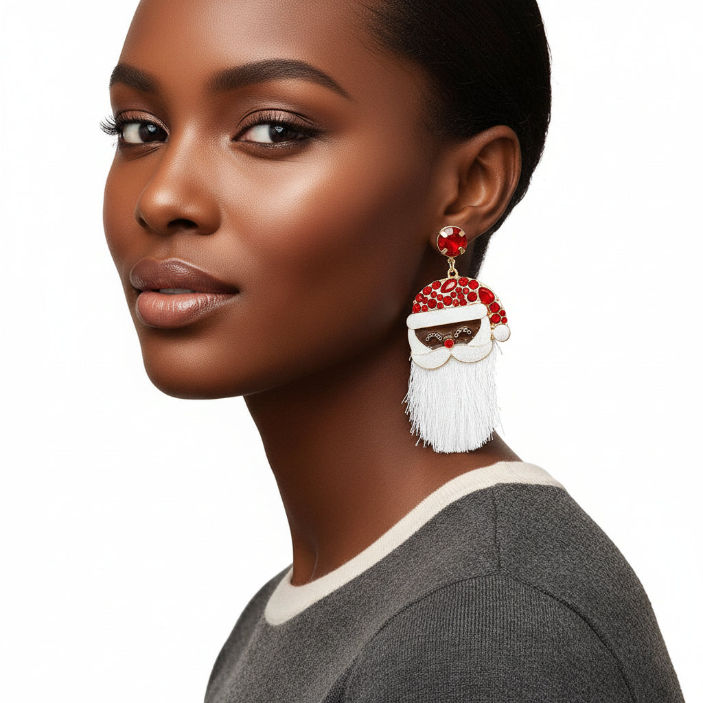Dangle Red Large Black Santa Earrings for Women