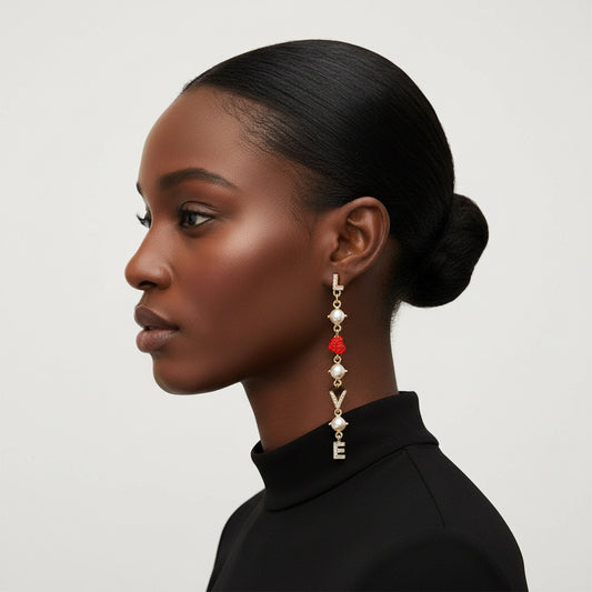 LOVE Pearl Heart Gold Earrings
