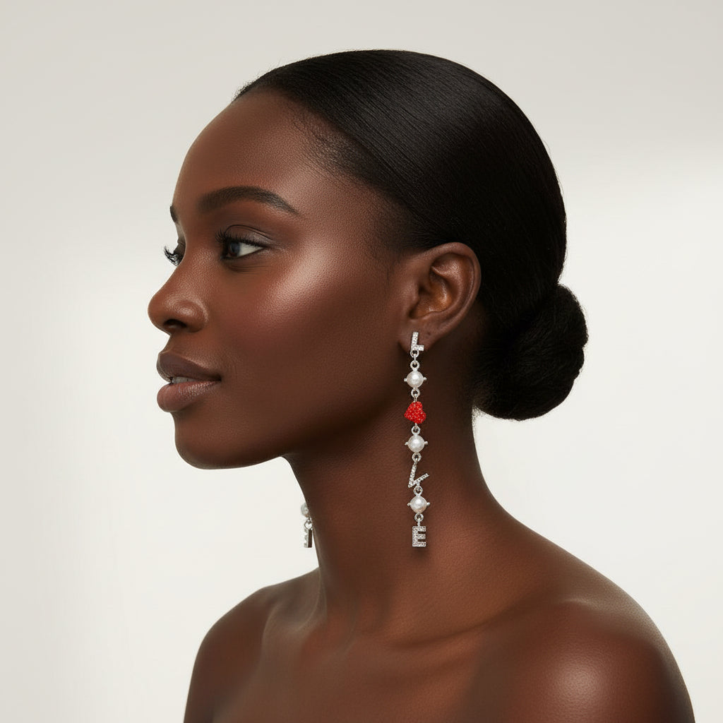 LOVE Pearl Heart Silver Earrings