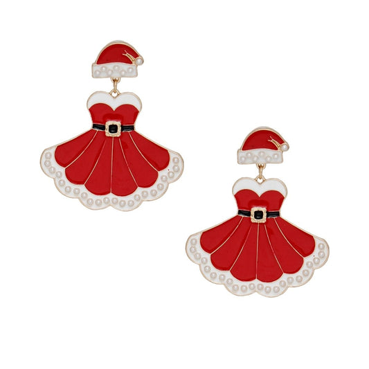 Dangle Santa Baby Red Sweetheart Dress Earrings