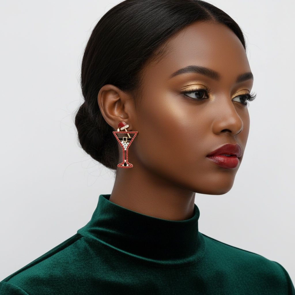 Tipsy Santa Martini Xmas Earrings
