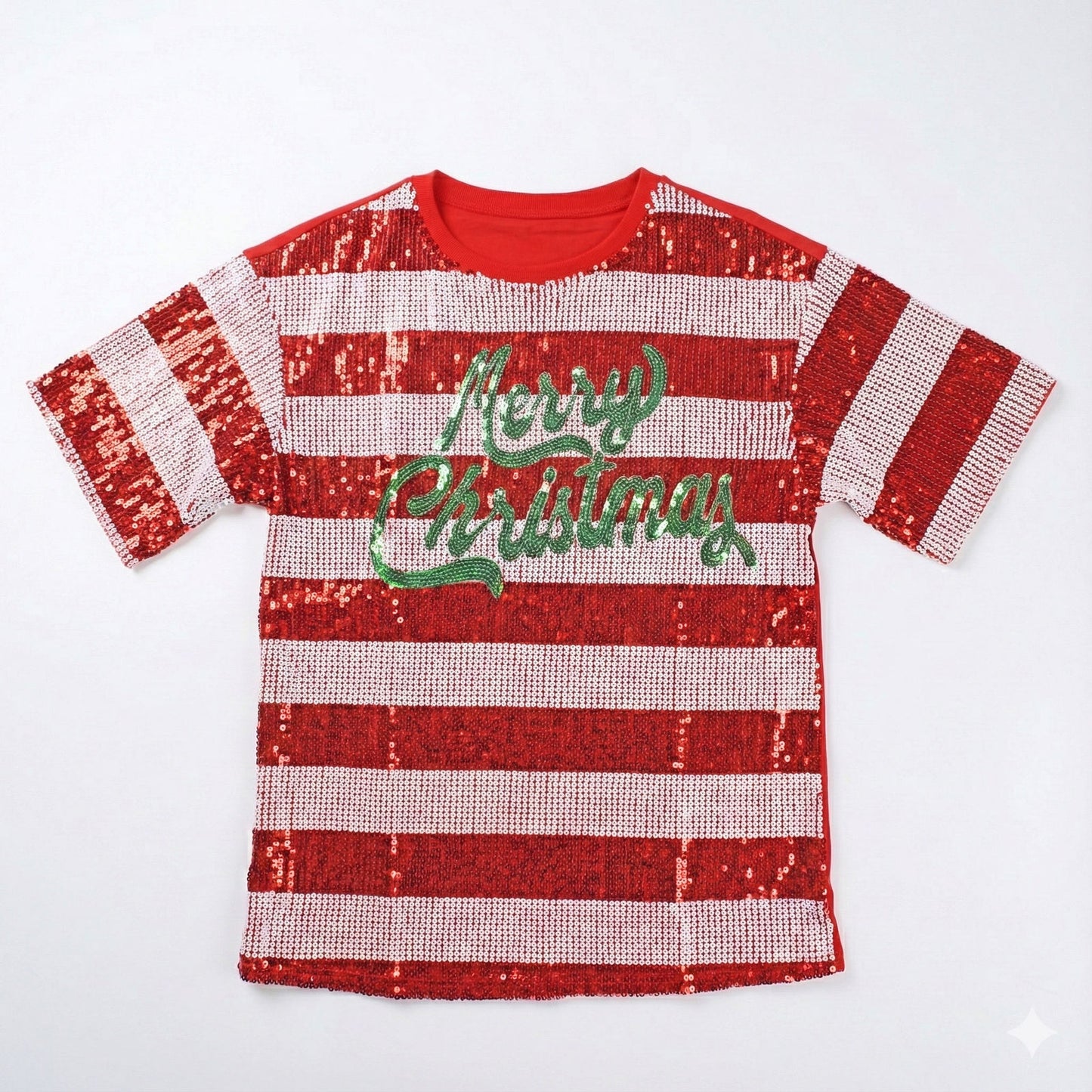 Jersey Holiday Cheer Red White Sequin Xmas Shirt