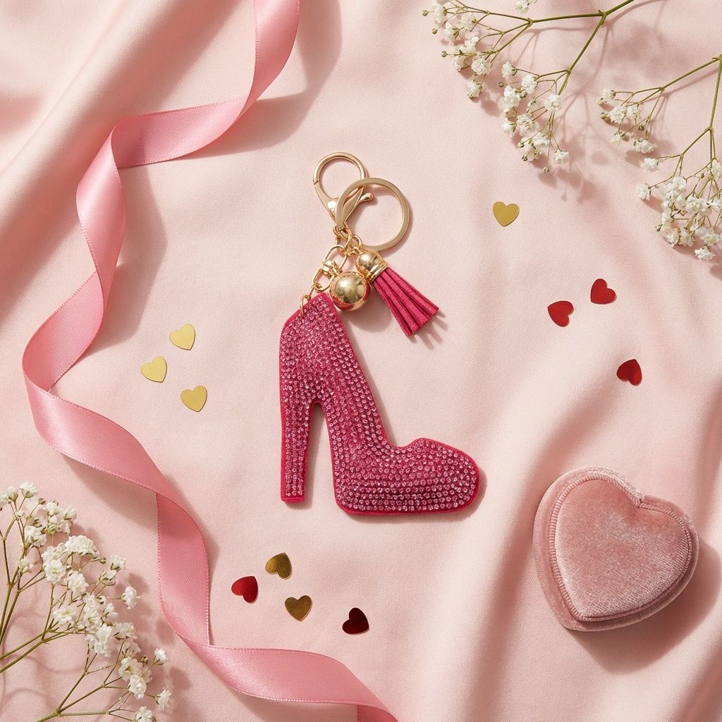 Keychain Fuchsia High Heel Sparkle Purse Charm